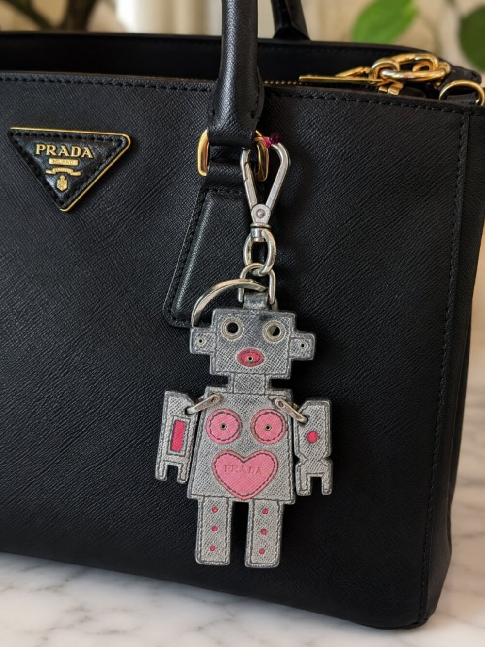 Prada Vintage Saffiano Leather Robot Heart Keychain Bag Charm with COA - Picture 9 of 10